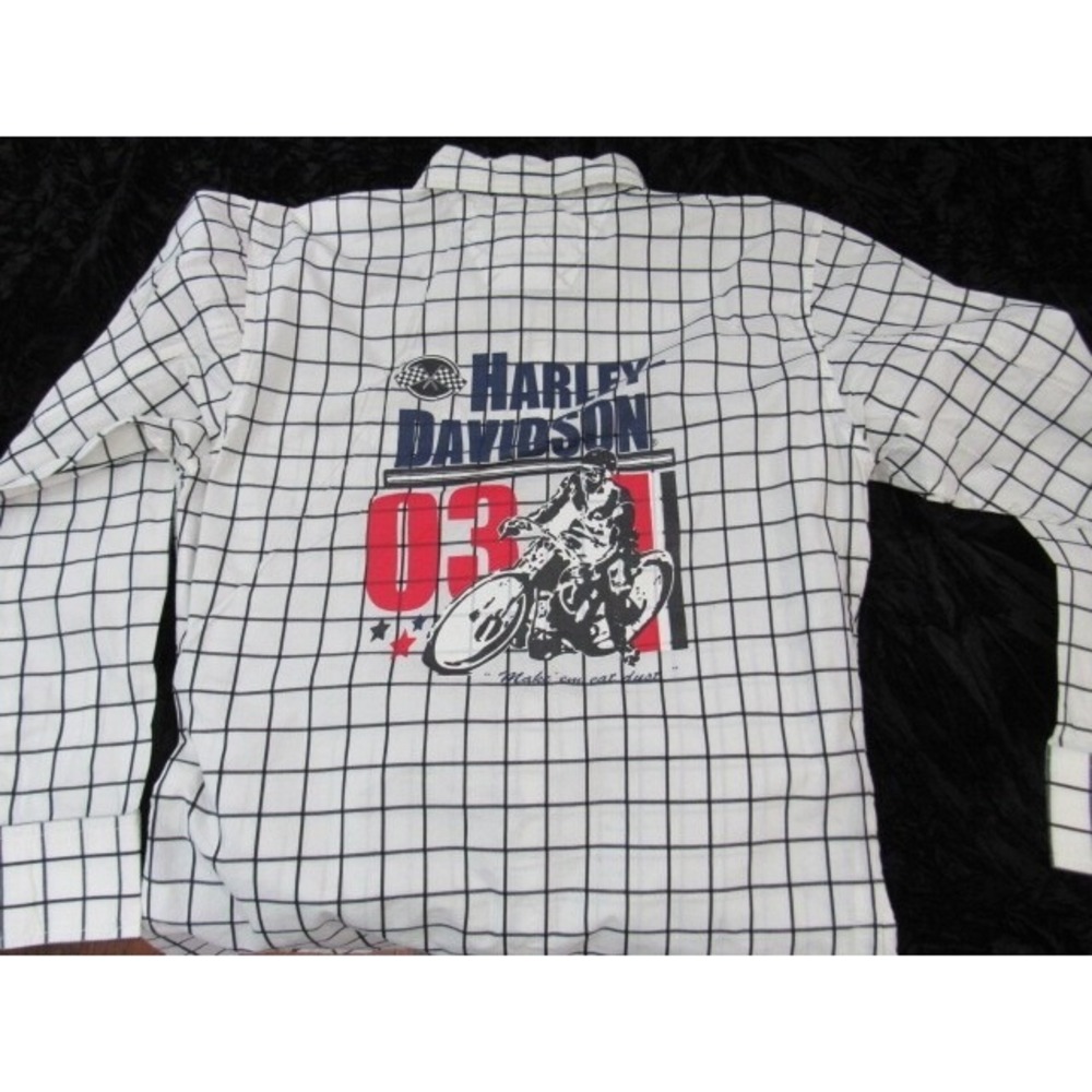Harley Davidson Motorcycles Logo Plaid Black White Men's Shirt Size S